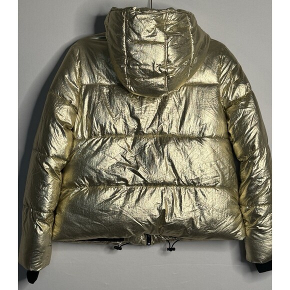 American Eagle Outfitters Jacket Womens XS Gold Metallic Puffer Hooded Zip - Picture 3 of 3